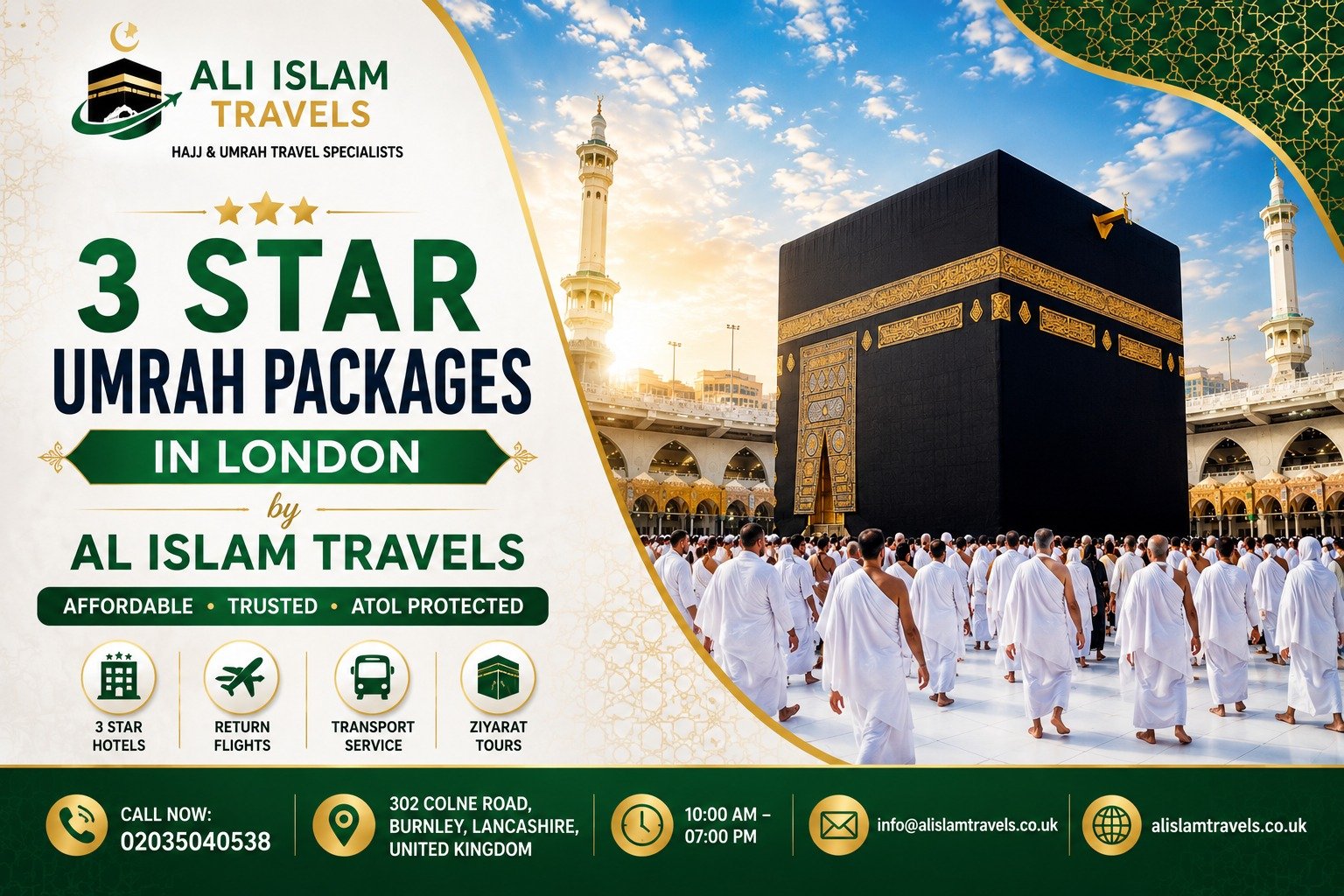 Pilgrims performing Tawaf at the Holy Kaaba, representing affordable 3 Star Umrah Packages in London by AL Islam Travels.