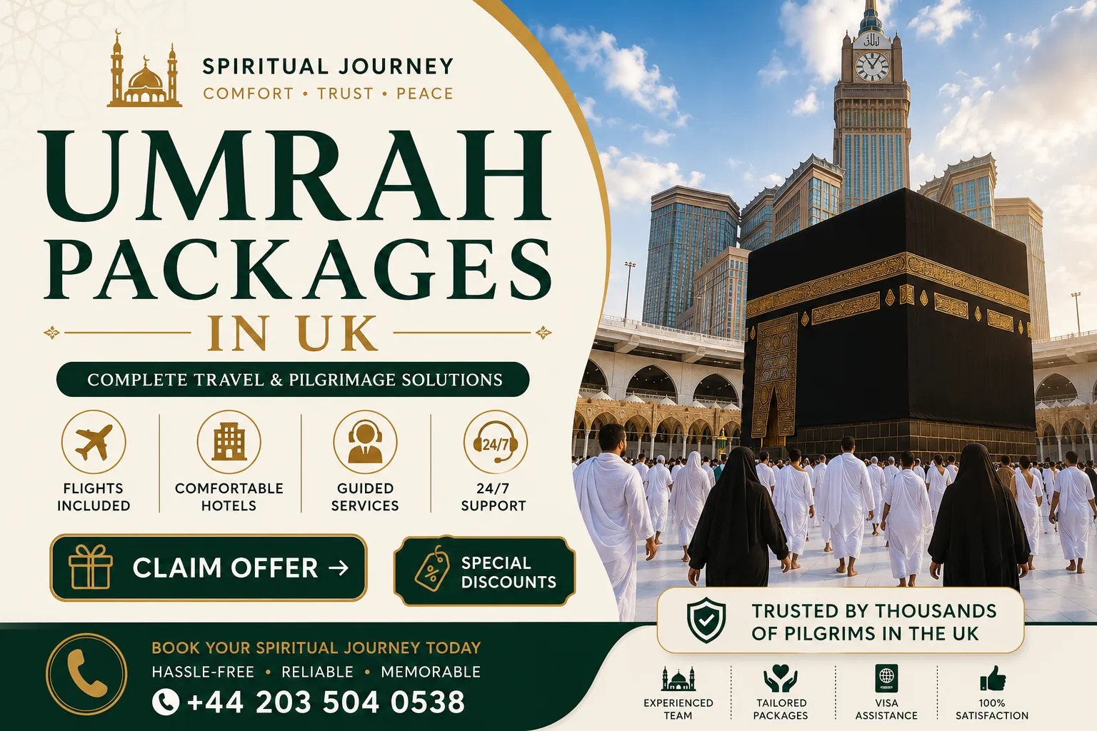 Affordable Umrah packages in UK with flights, hotels and guided pilgrimage services