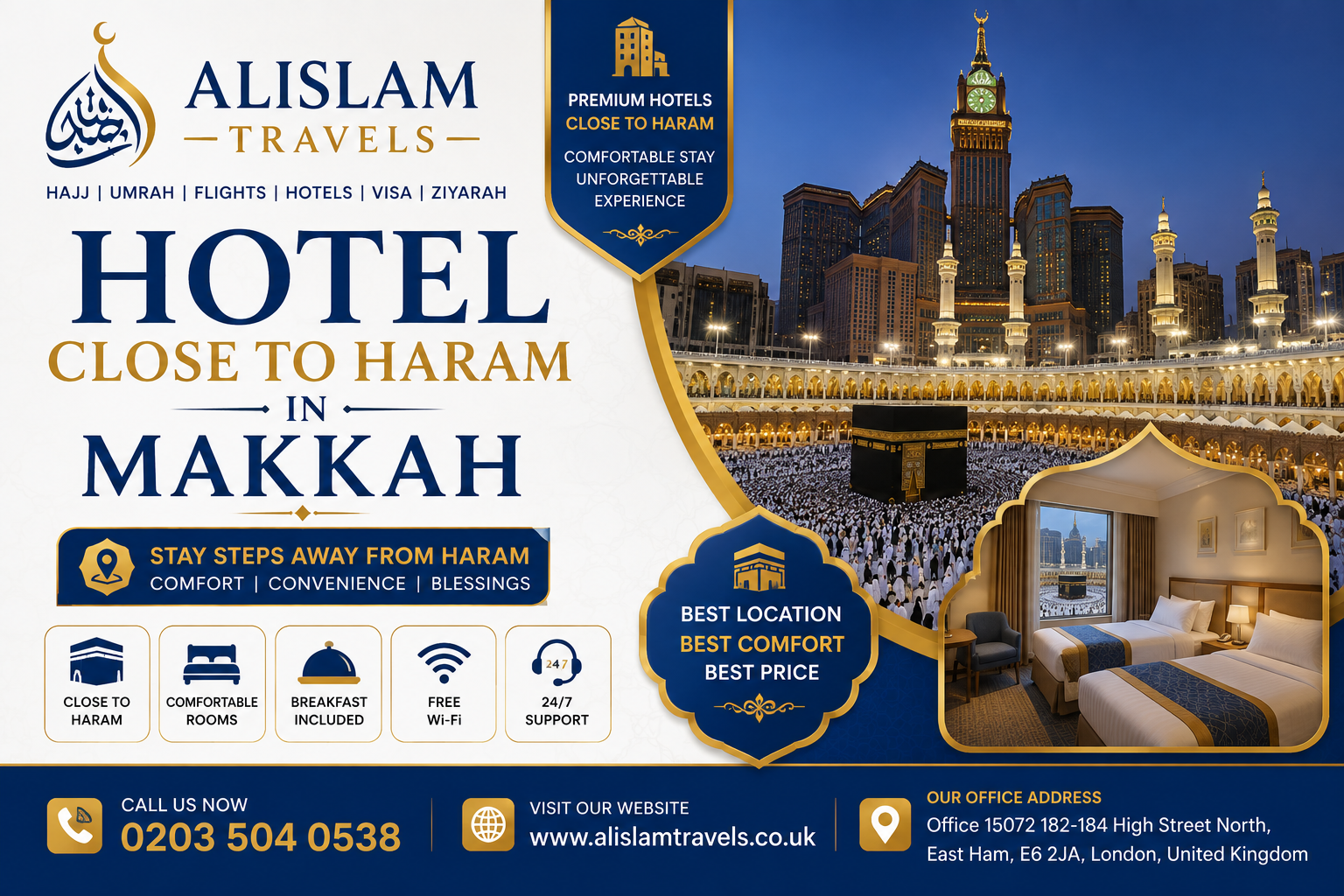 Hotel close to Haram in Makkah with a clear view of the Grand Mosque
