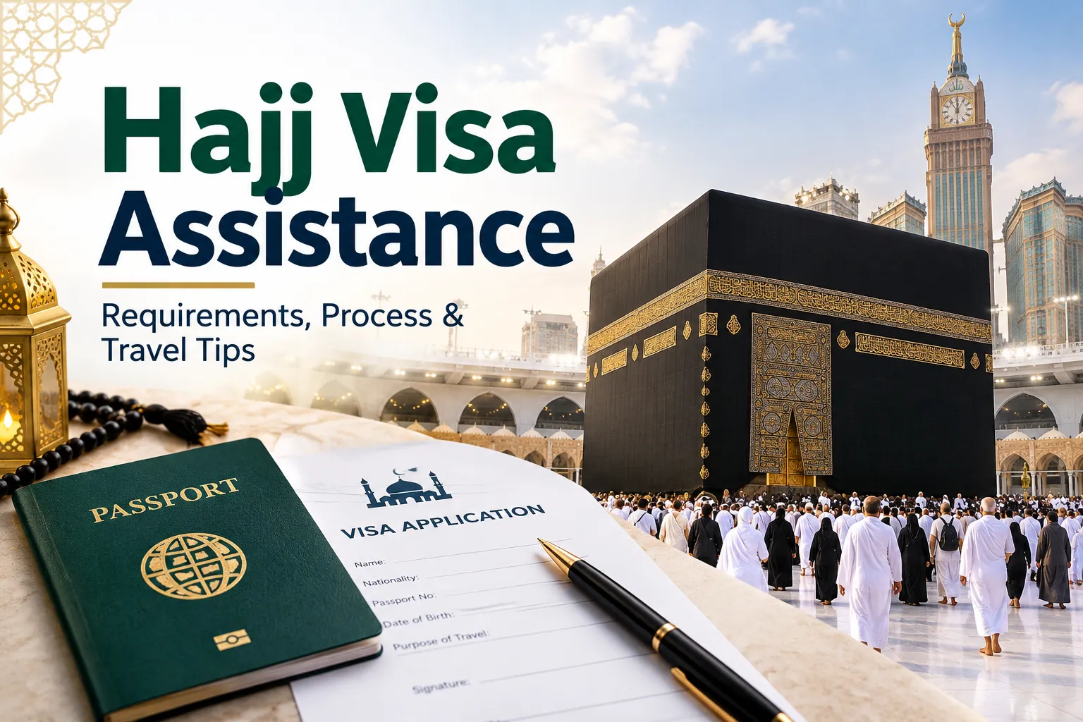 Hajj visa assistance with passport and visa application near the Kaaba