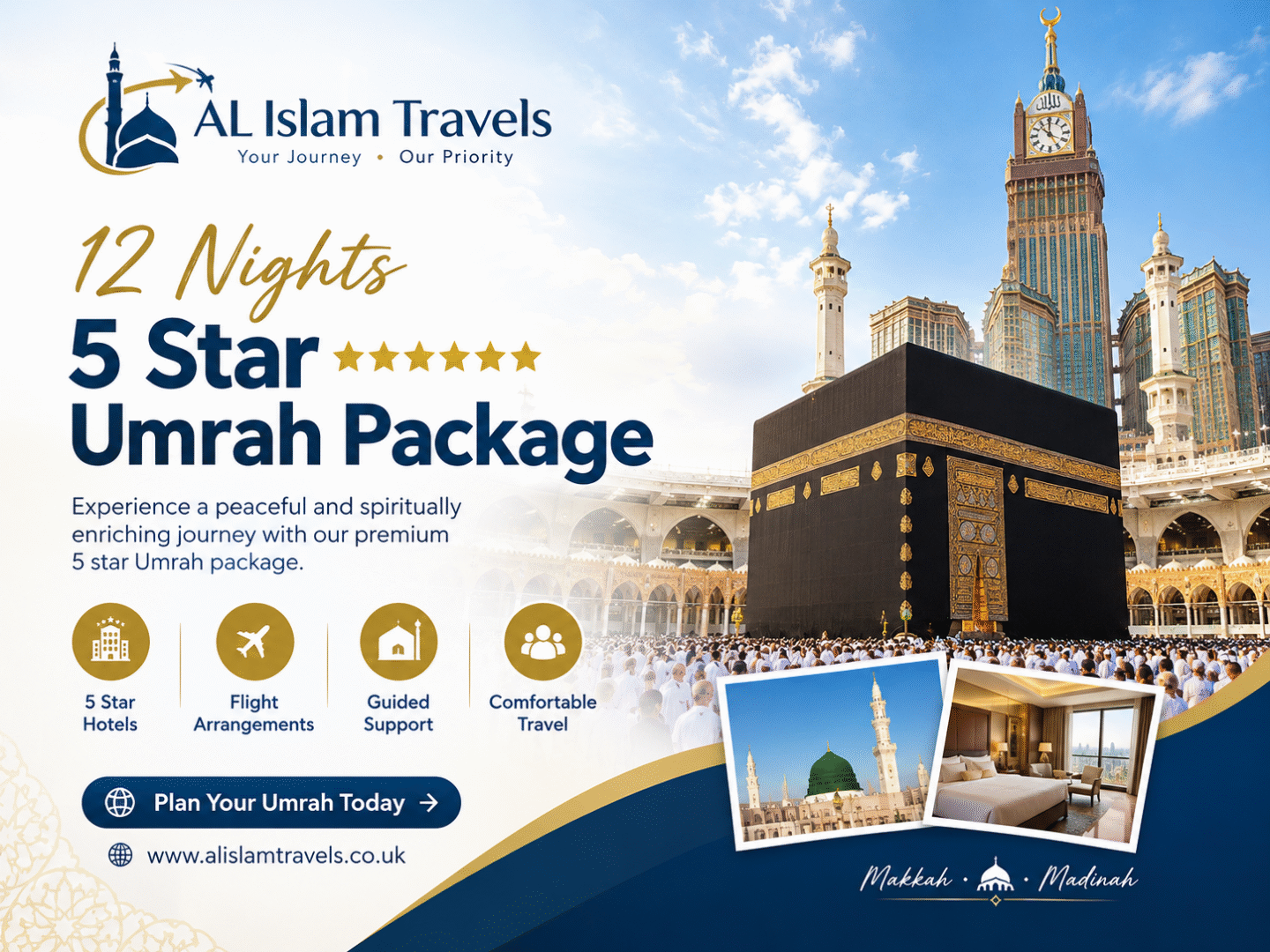 12 Nights 5 Star Umrah Package: Hotels, Costs, Itinerary